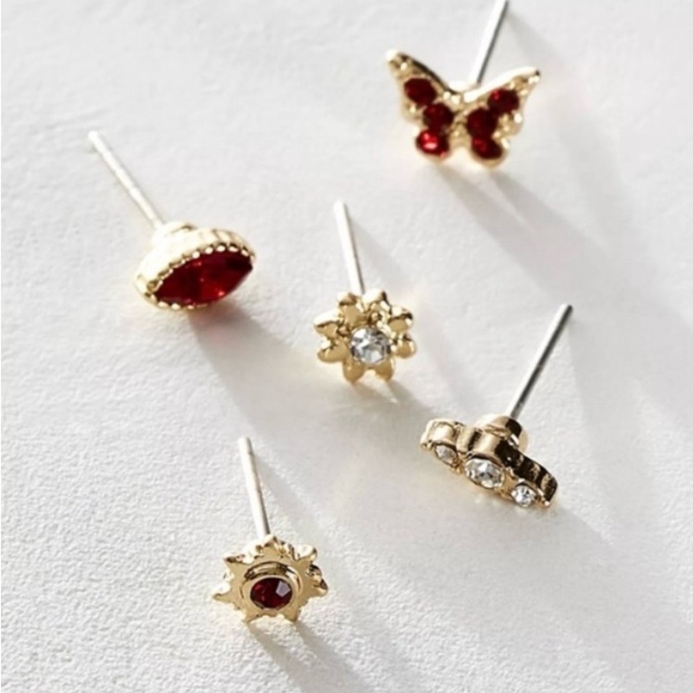 Free People Satin Flower Rosette with 5 Pairs Stud Earrings NWT
